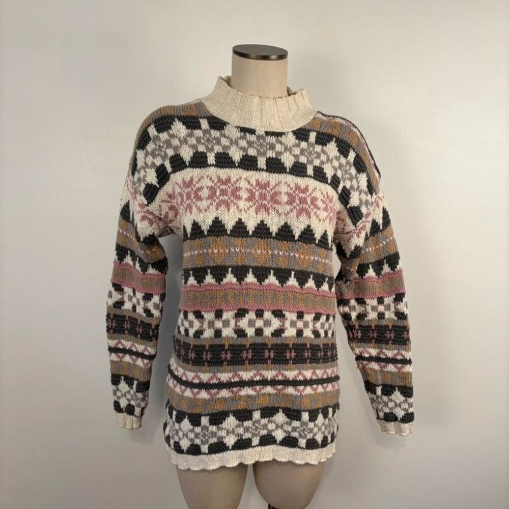 Vintage 80s L.L. Bean Fair Isle Knit Sweater USA Made Medium Coquette Gorpcore
